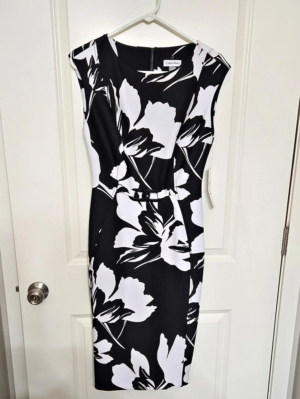 Calvin Klein Floral Midi Dress in Black & White Size 4